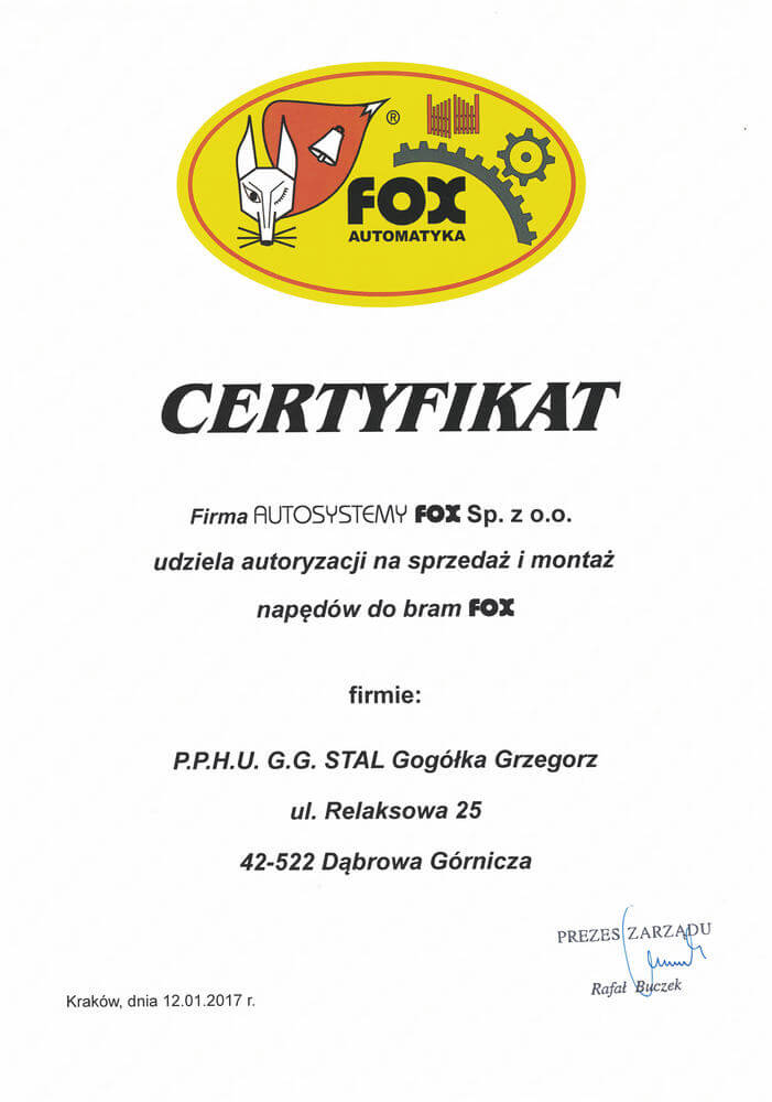 Certyfikat FOX